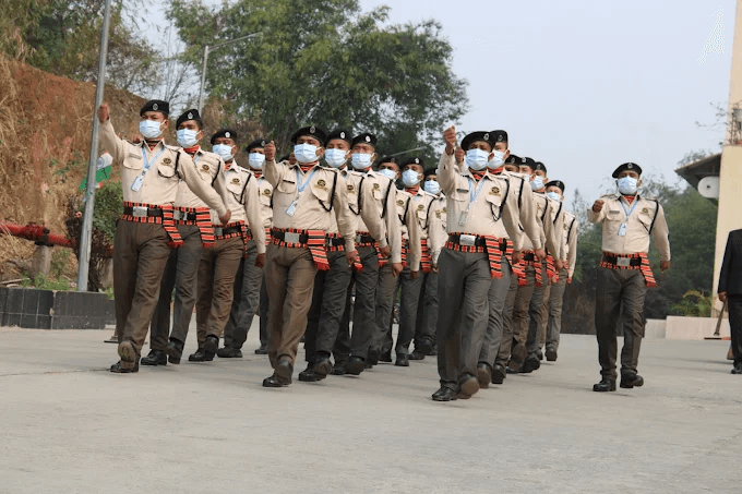 Security personnel demonstrating Strict Discipline in marching formation